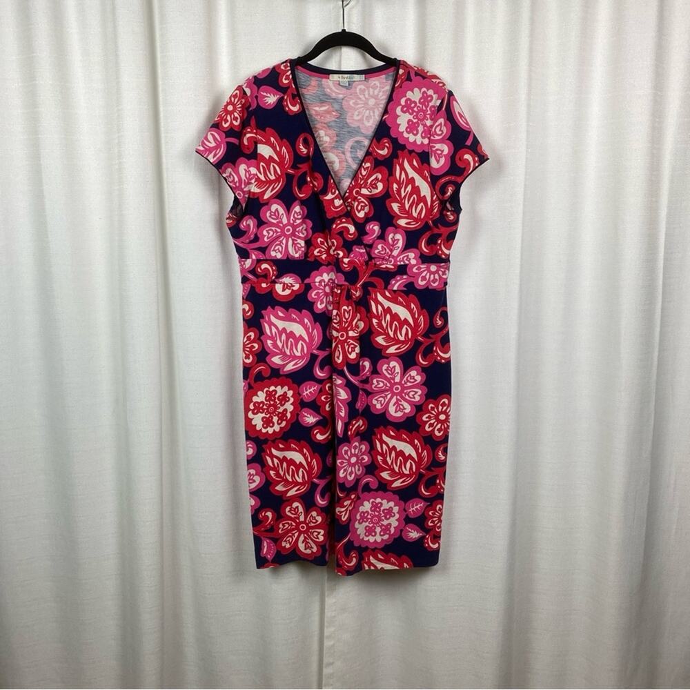 Boden Pink Floral Empire Waist Jersey Midi Dress Sz.14R
